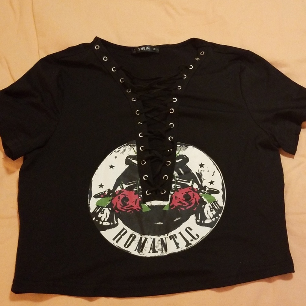 Eyelets Lace Up Crop Graphic Tee